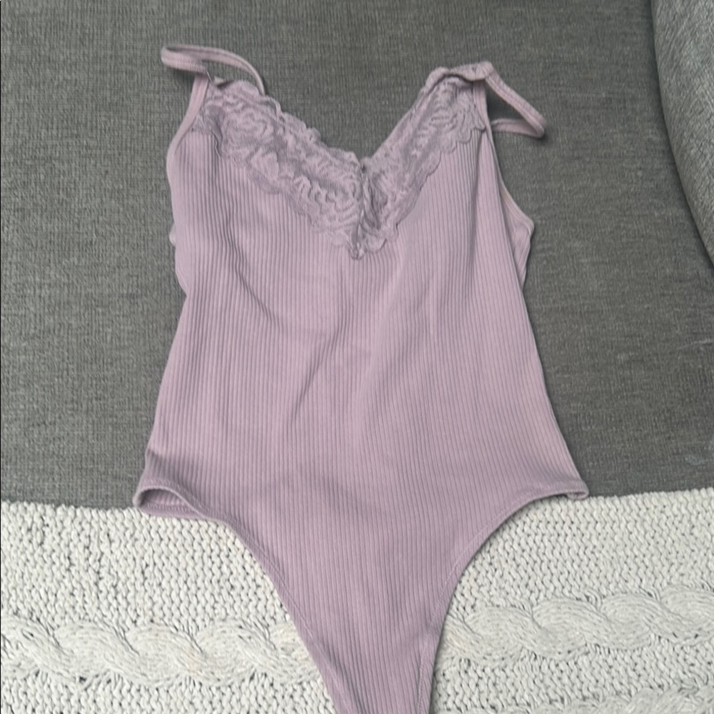 Pink Lavender Lace Trim Bodysuit